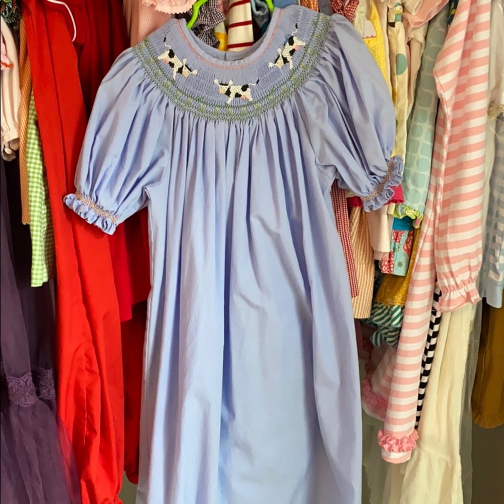Girls cow smocked dress